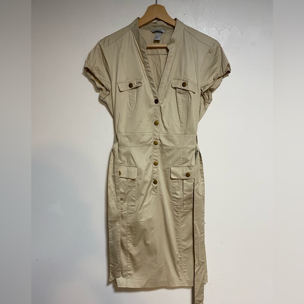 H&M Utility Shirt Dress, Beige, Women’s US 12 - Picture 2 of 12